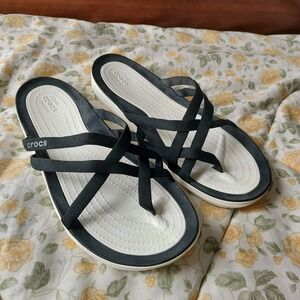 Crocs Swiftwater Sandal Womens 10 Black White Strappy Athletic Flip Flop Sandals